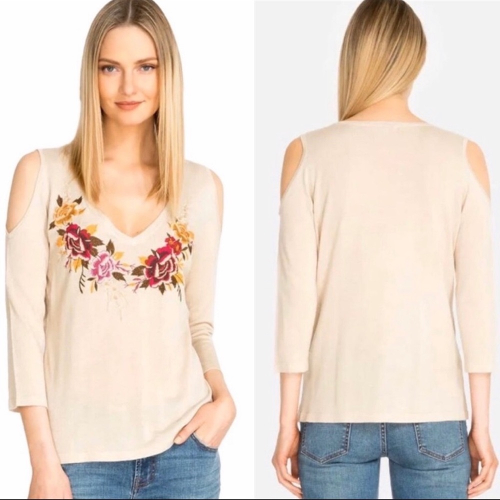 JOHNNY WAS sandstone embroidered sweater top